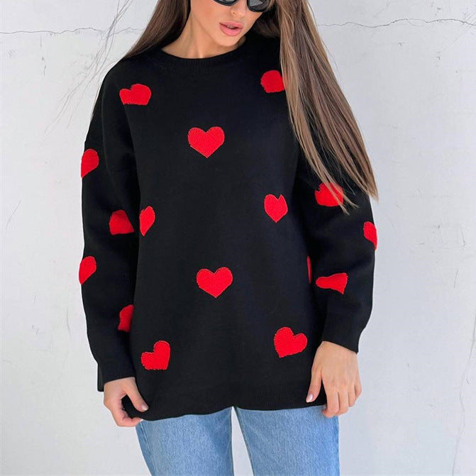 Knitted Oversize Dress Heart Pattern Curly