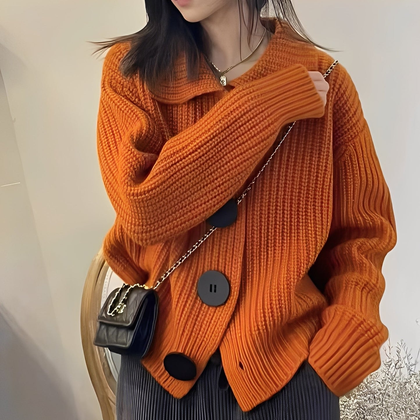 Fashionable Women's Cardigan Large Buttons