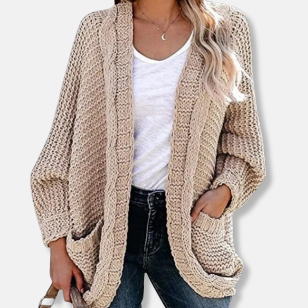 Oversized Ribbed Wool Cardigan with Front Pockets