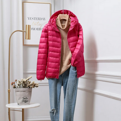 Lightweight Puffer Jacket Women's Hooded Zip-Up Sports Jacket