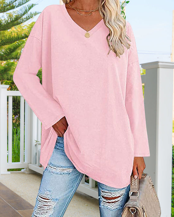 Elegant Women's Blouse Long-sleeved V-neck