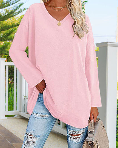 Elegant Women's Blouse Long-sleeved V-neck