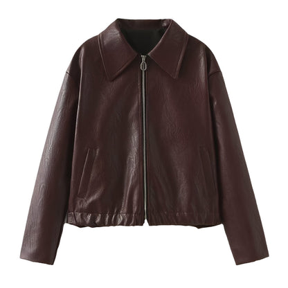 Stylish Women's Leather Jacket Zipper Design