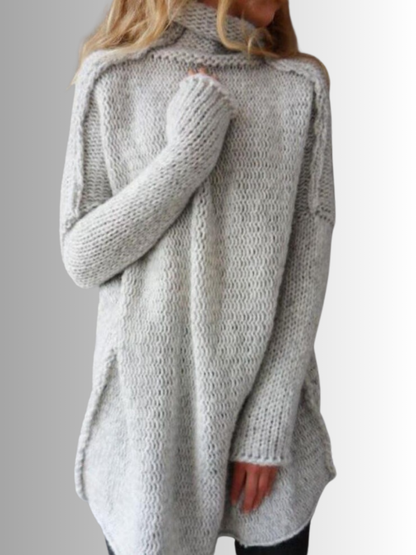 Stilvoller Damen Pullover Lang mit Hochkragen - IdealeKleiden