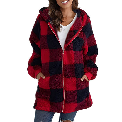 Fashionable Women's Hoodie Plaid Pattern