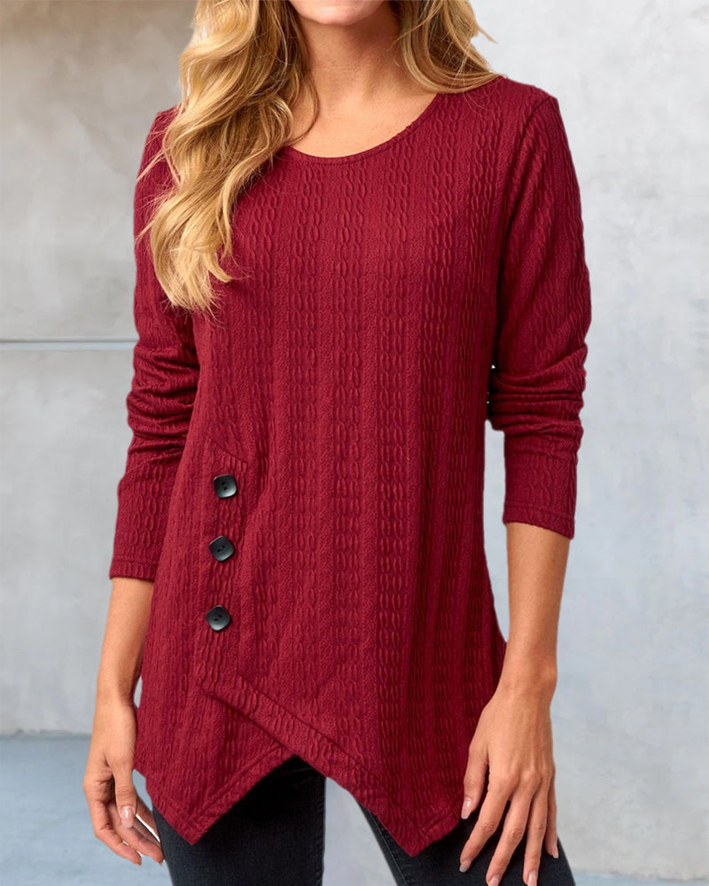Elegant Women's Round Neck Dress with Buttons