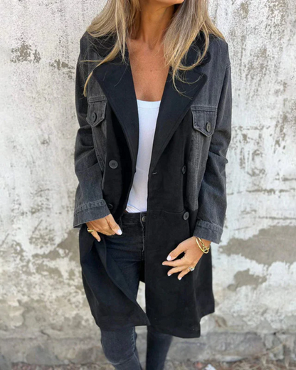 Fashionable denim jacket leather style