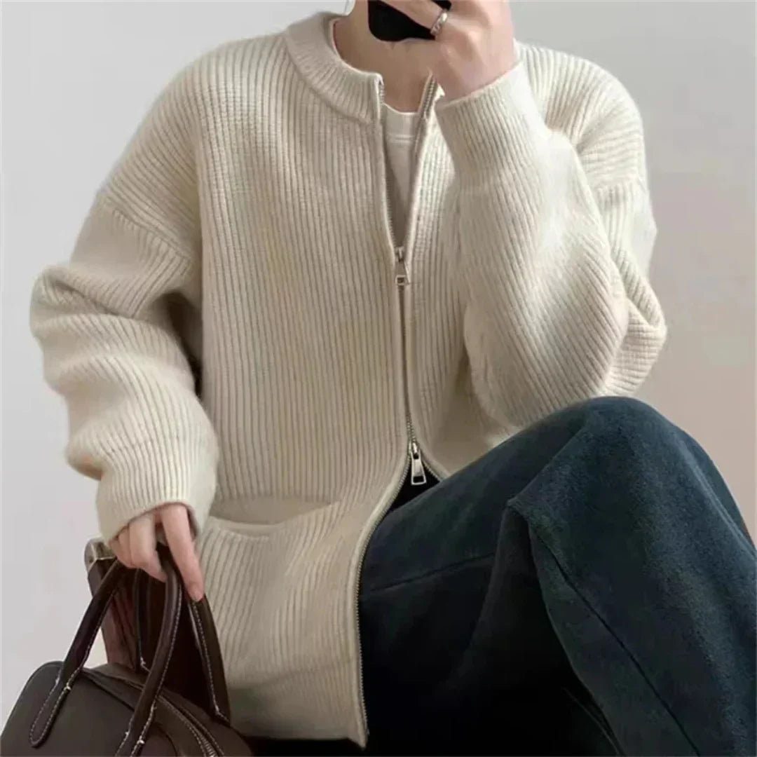 Large Oversized Cardigan with Zipper and Pockets