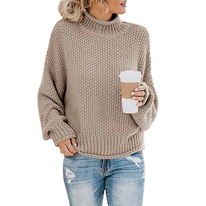 Knitted Sweater High Collar Chunky Knit Comfortable Warm