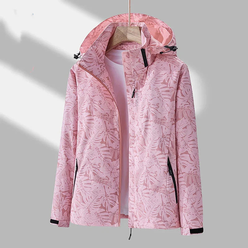 Damen Outdoor-Jacke Stylisch Kapuze Floral-Print - IdealeKleiden