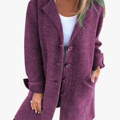Women's Long Wool Blend Jacket with Buttons