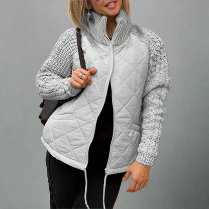 Women's Autumn Jacket with Knitted Sleeves