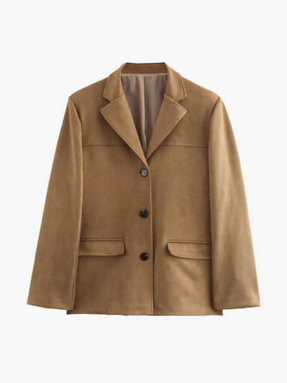 Elegant Brown Suede-Look Blazer