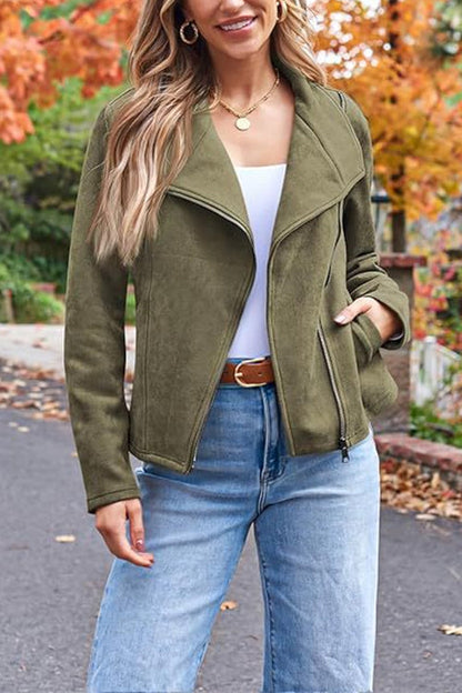 Faux Suede Motorcycle Style Leather Jacket