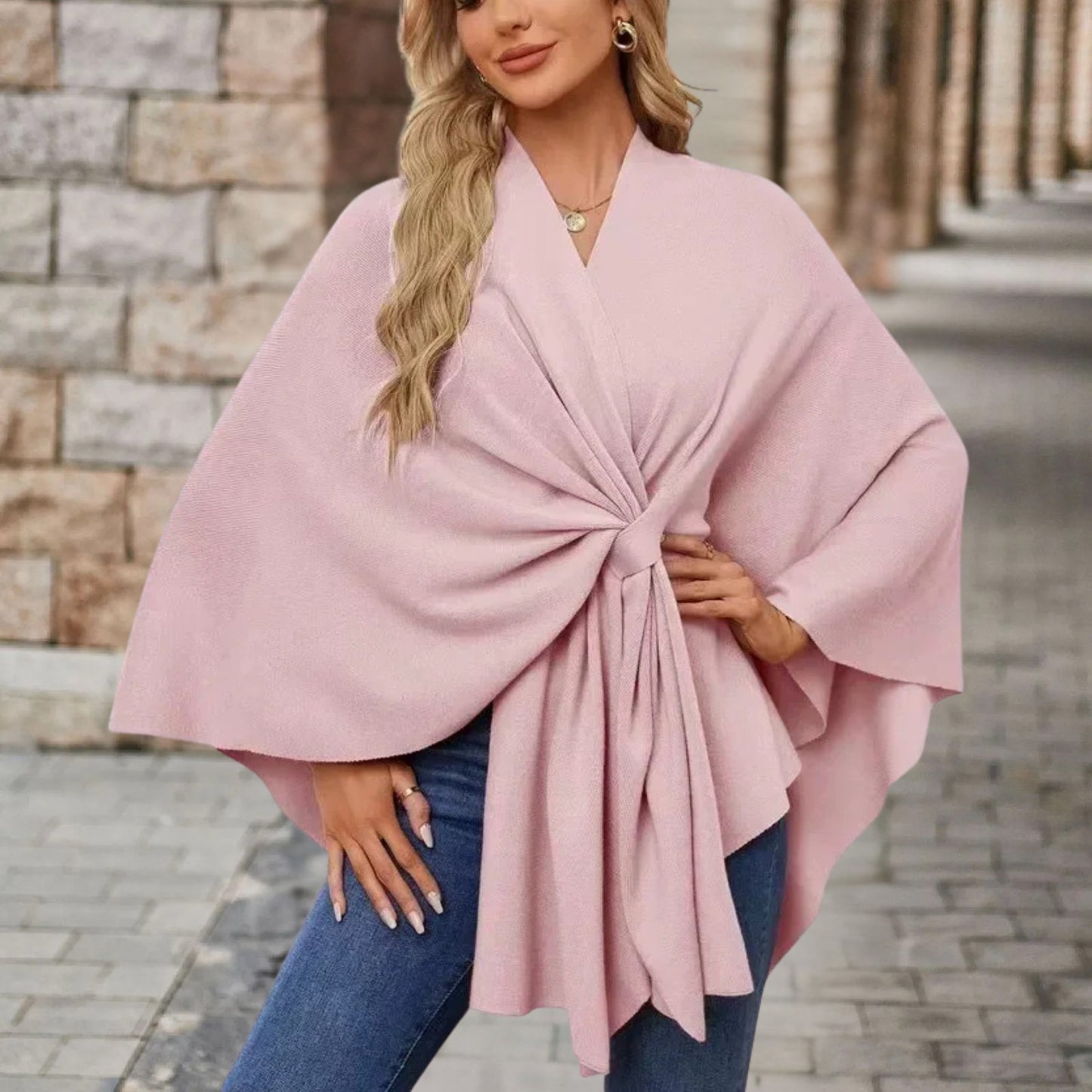 Damen Top mit Cape Effekt und Vorderknoten - IdealeKleiden