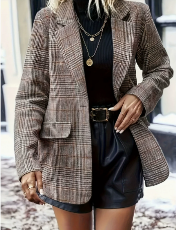Elegant Women's Blazer Long Plaid Women's Jacket