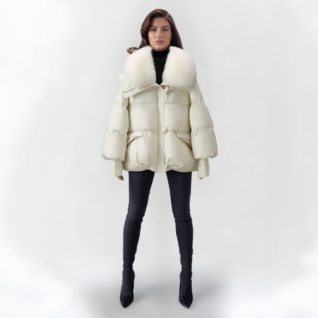 Warm winter dress with faux fur collar