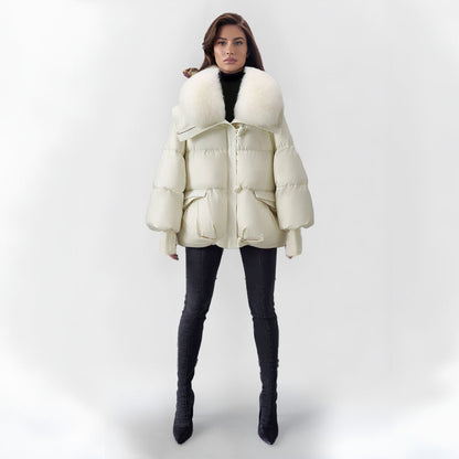 Warm winter dress with faux fur collar