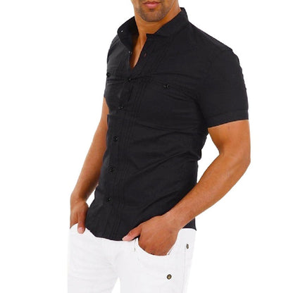 Men's Short Sleeve Shirt Modern Stand-up Collar Elegant Buttons