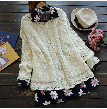 Women's Cable Knit Cardigan Ruffle Detail Look