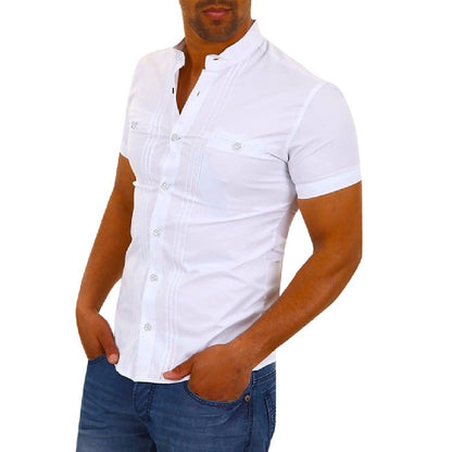 Men's Short Sleeve Shirt Modern Stand-up Collar Elegant Buttons