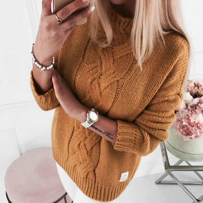 Women's Chunky Knit Sweater with Elegant Cable Design