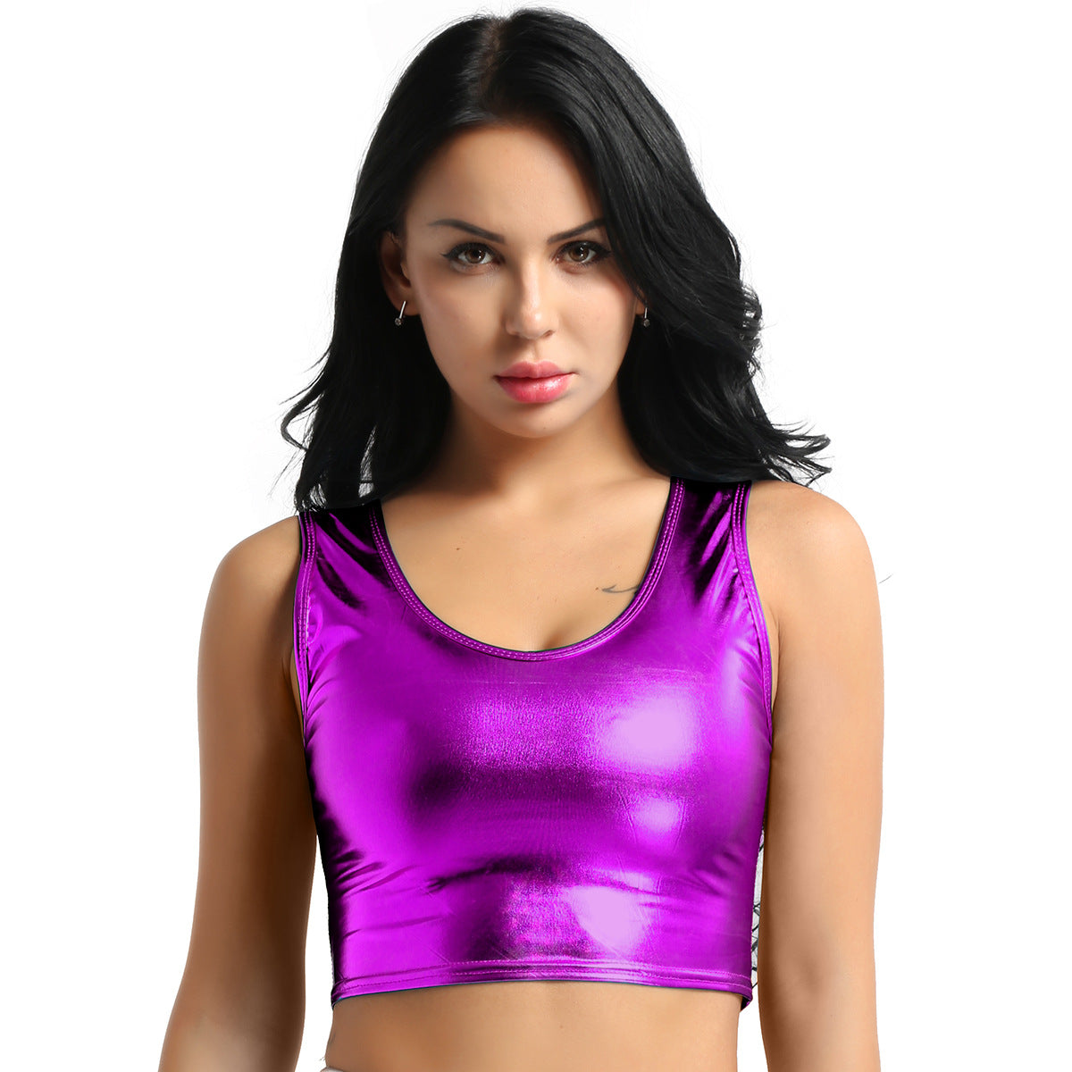 Women's Shiny Strapless Top Modern Chic Clothing