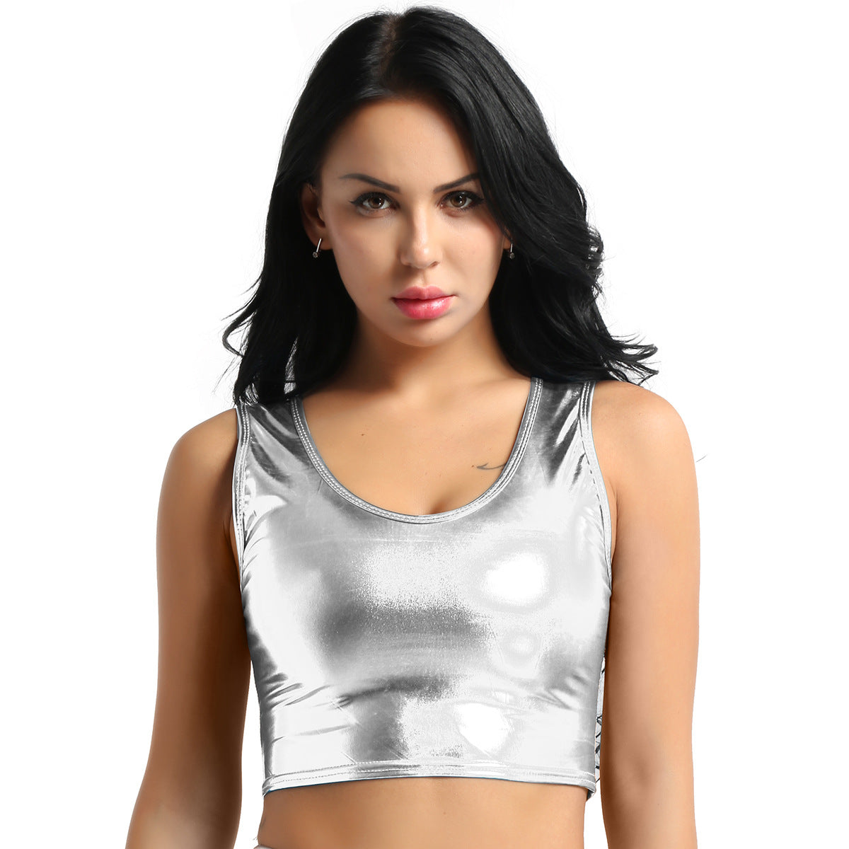 Damen Glänzende Oben-Ohne-Top Modern Chic Kleidung - IdealeKleiden