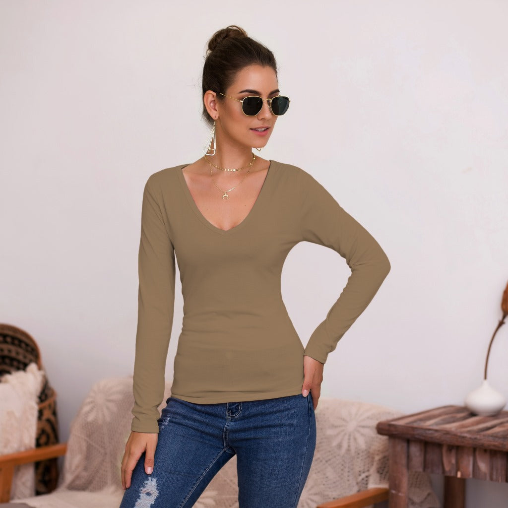 Women's Long-Sleeved V-Neck Elegant Slim-Fit Top