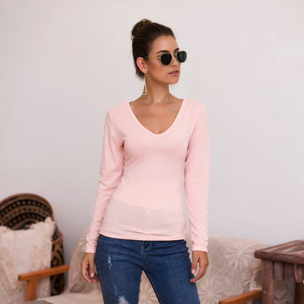 Women's Long-Sleeved V-Neck Elegant Slim-Fit Top