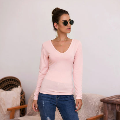 Women's Long-Sleeved V-Neck Elegant Slim-Fit Top