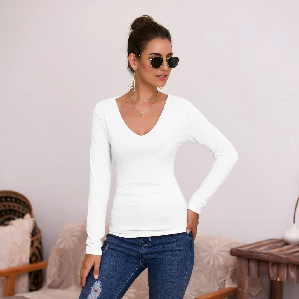 Women's Long-Sleeved V-Neck Elegant Slim-Fit Top