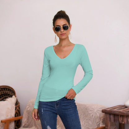 Women's Long-Sleeved V-Neck Elegant Slim-Fit Top