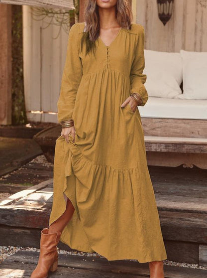 Women's Elegant Maxi Dress with Voluminous Skirt