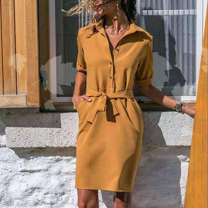 Women's Shirt Dress Elegant Design with Belt and Pockets