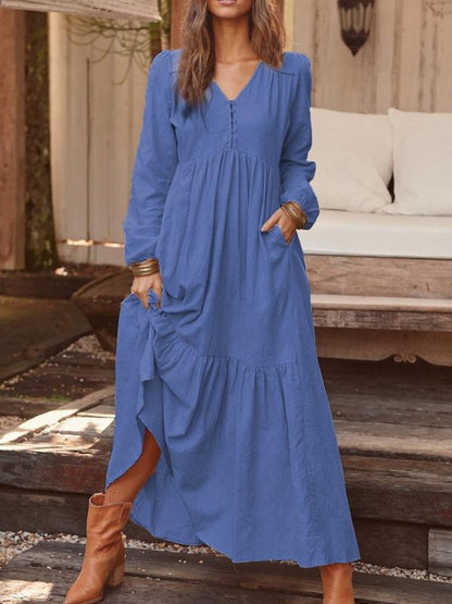 Women's Elegant Maxi Dress with Voluminous Skirt