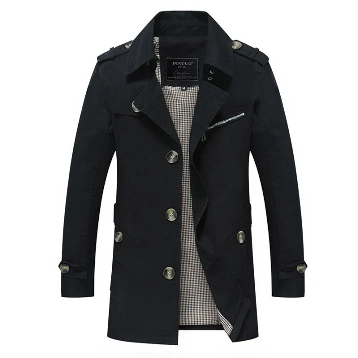 Herren Trenchcoat Lang Elegant Zweireihig - IdealeKleiden