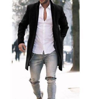 Men's Long Coat Elegant Black Modern