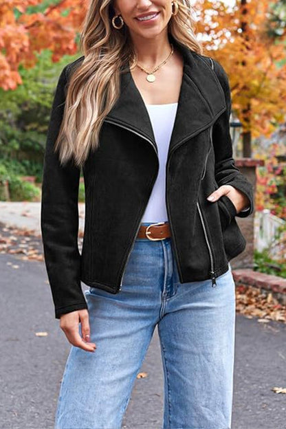 Faux Suede Motorcycle Style Leather Jacket