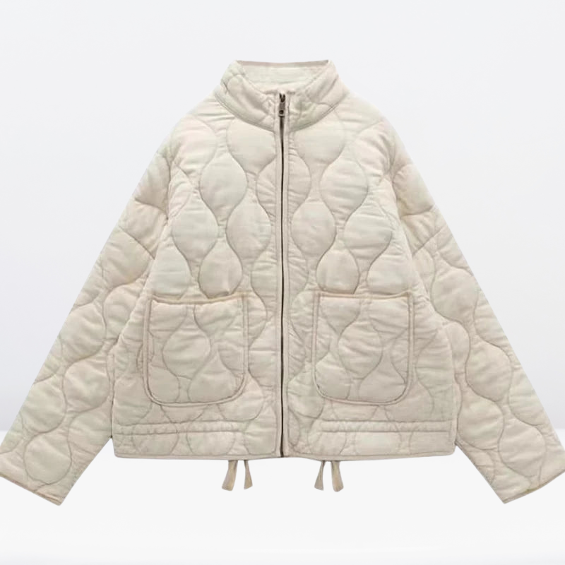 Women's Quilted Jacket Warm with Drawstring & Zipper
