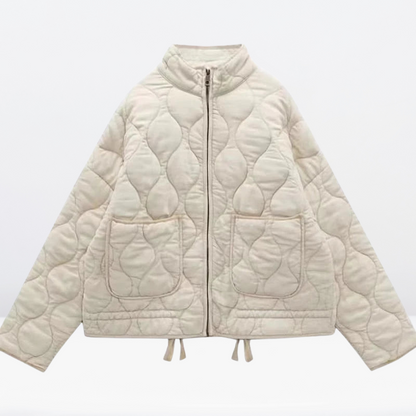 Women's Quilted Jacket Warm with Drawstring & Zipper