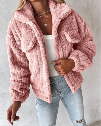 Women's Sherpa Jacket Button Closure Modern Sporty