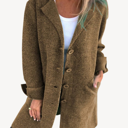 Women's Long Wool Blend Jacket with Buttons
