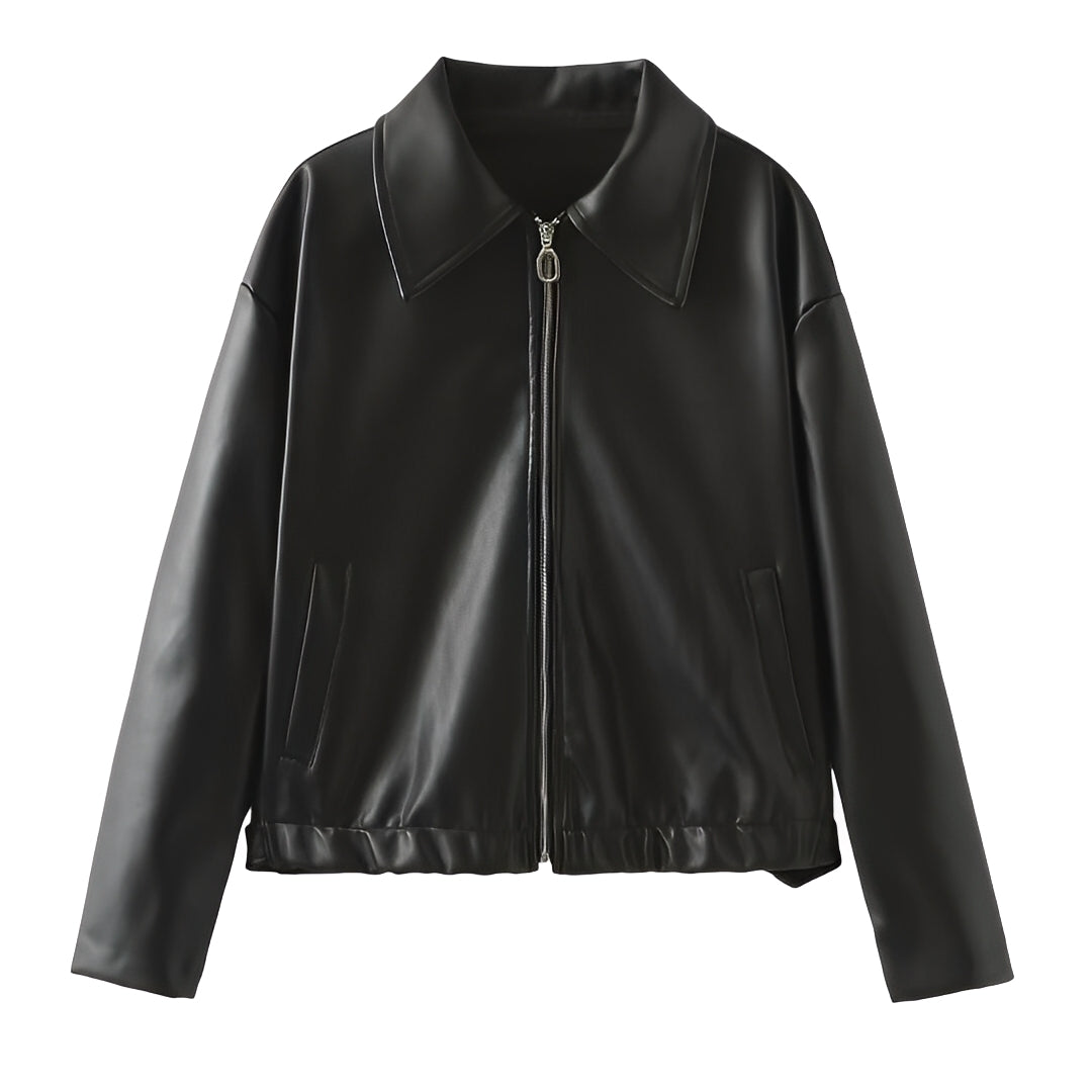 Modische Lederjacke Damen Zipper Verschluss