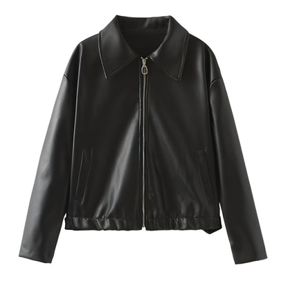 Stylish Women's Leather Jacket Zipper Design