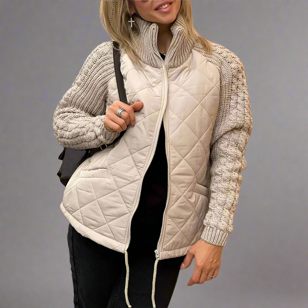Women's Autumn Jacket with Knitted Sleeves