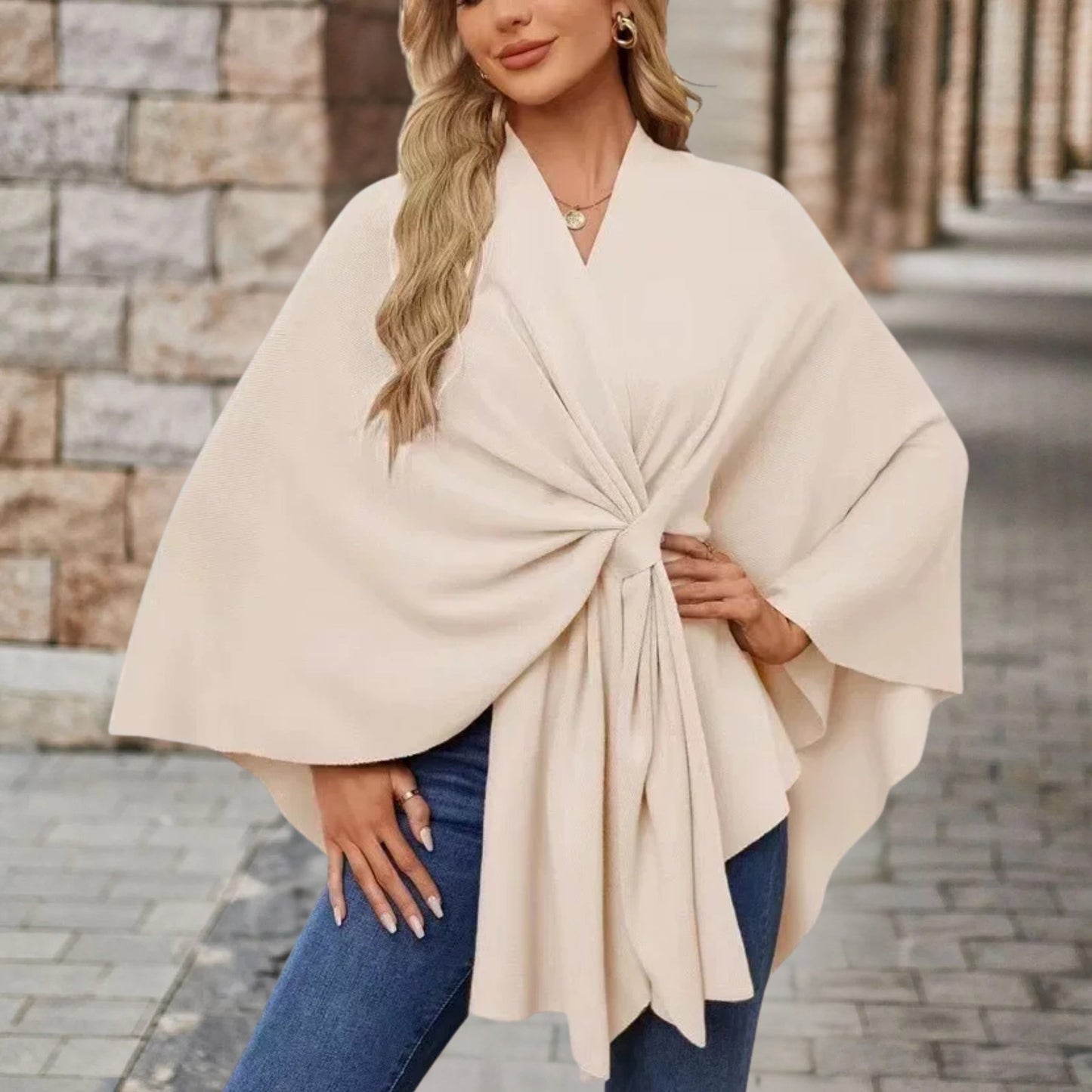 Women's top with cape effect and front knot