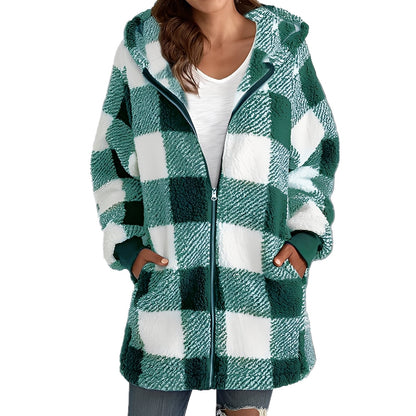 Fashionable Women's Hoodie Plaid Pattern