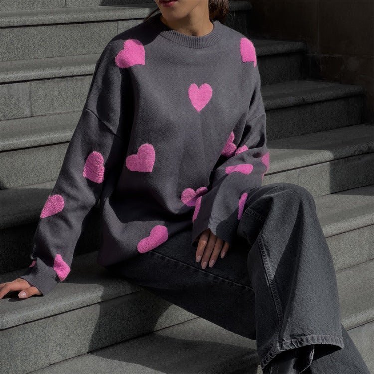Knitted Oversize Dress Heart Pattern Curly