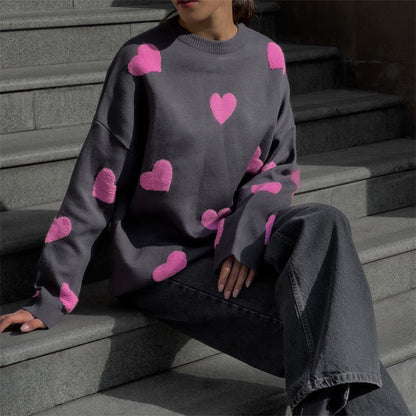 Knitted Oversize Dress Heart Pattern Curly